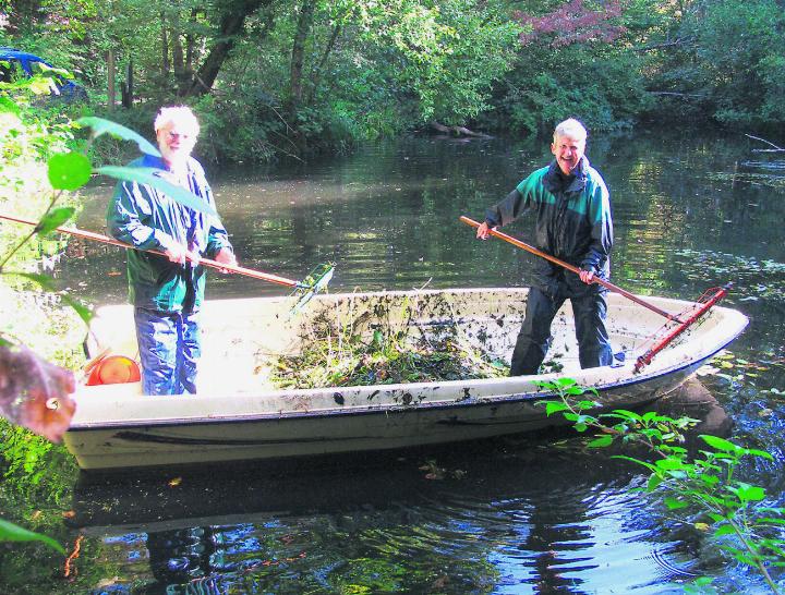 Die Algen werden aus dem Challerenweiher gefischt. Foto: zVg