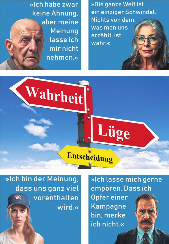 «Informationskompetenz bedeutet, dass wir einordnen können, was wir hören und lesen. Ist etwas wahr? Unwahr? Unklar? Ist etwas eine Behauptung oder eine Meinung?», sagt Kommunikationswissenschaftler Thilo Baum.Foto: Adobe Stock/Illustrationen: Thilo Baum