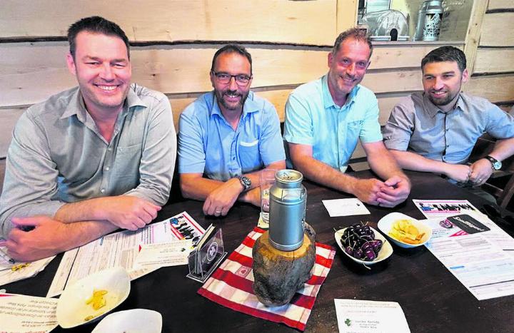 Nationalrat Christoph Riner (von links), sowie die Grossräte Alex Reimann, Patrik Meier und Emanuel Suter. Foto: zVg