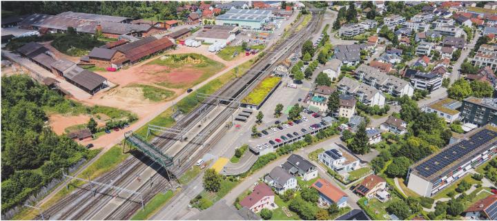 Das Gebiet rund um den Bahnhof Frick. Drohnenaufnahme: Paul Gürtler