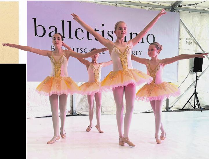 Die Tanzgruppe der Ballettschule «ballettissimo» auf der Laufenbrücke.