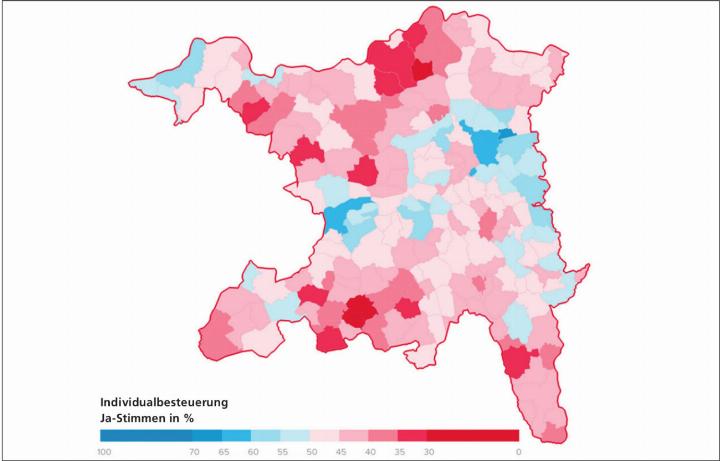 Auch das Fricktal war mehrheitlich gegen die Einführung der Individualbesteuerung. Zugestimmt haben Kaiseraugst, Mumpf, Olsberg, Rheinfelden und Stein. Grafik zVg