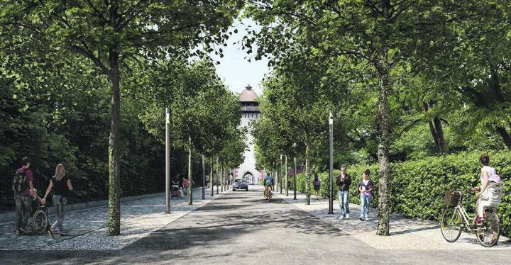 So könnte die neugestaltete Verbindung zwischen dem Stadtpark West und dem Storchennestturm künftig aussehen. Foto: zVg