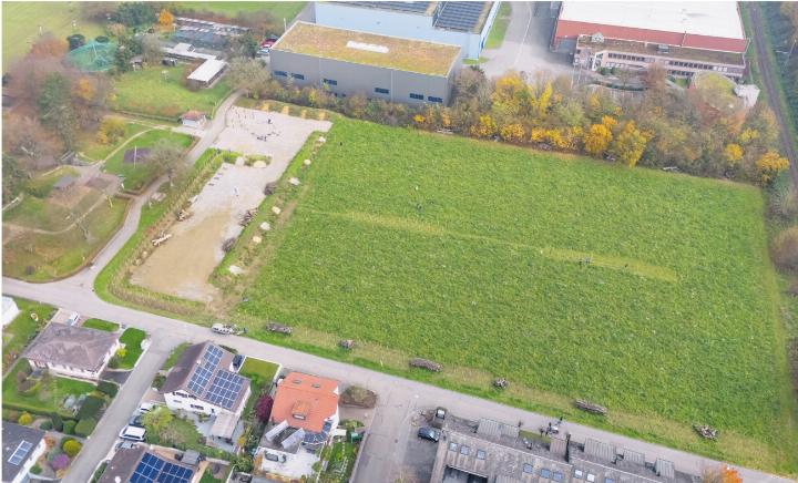 Am Siedlungsrand von Möhlin, angrenzend an Kinderspielplatz und Storchenstation, entsteht auf dieser 1,2 Hektaren grossen Fläche ein Naturraum für Biodiversität. Foto: zVg