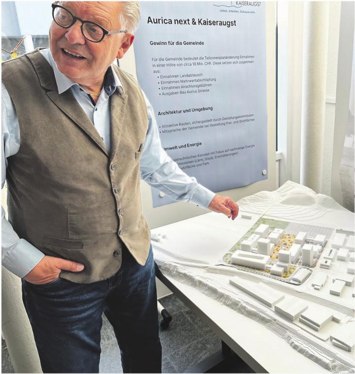 Auf dem Aurica-Areal sollen drei Hochhäuser mit einer Höhe von bis zu 60 Metern möglich sein. Der Gemeinderat mit Gemeindepräsident Jean Frey steht hinter dem Projekt. Foto: Valentin Zumsteg