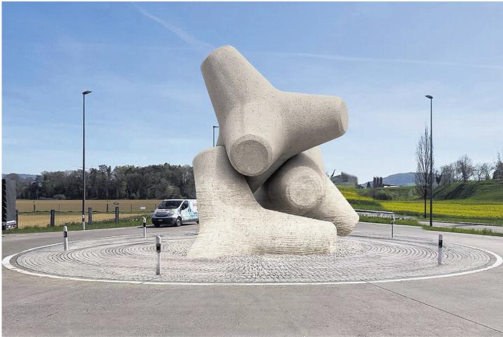 Mittendrin statt nur am Meer: Diese Tetrapoden sollen bald den Landstrassen-Kreisel schmücken. Visualisierung: zVg