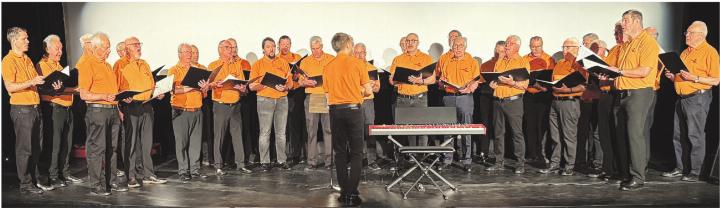 Der neuzusammengesetzte Männerchor Frick bei seinem Auftritt im Kinosaal von Fricks Monti. Foto: Simone Rufli