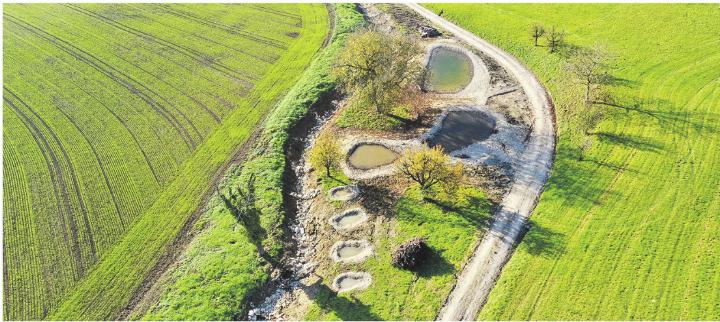 Das renaturierte Bisletenbächlein und die neu geschaffenen Weiher. Foto: zVg