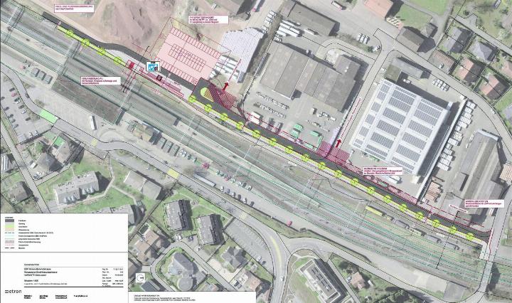 Der Zielzustand, im Hintergrund ein Luftbild zur besseren Verständlichkeit des Planes. Foto: Visualisierung Planungsunternehmen metron