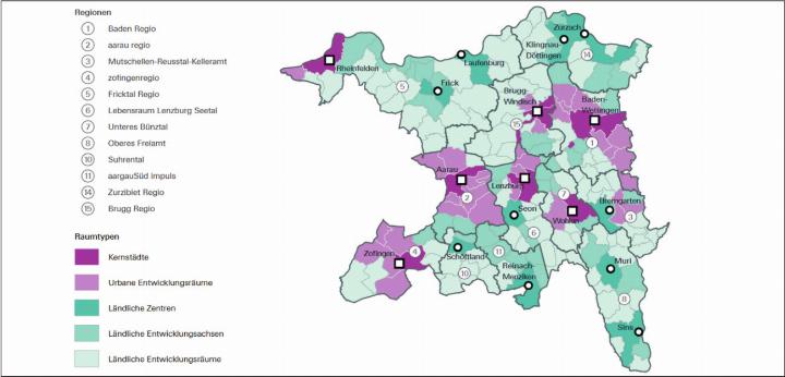 Zuordnung der Gemeinden im Aargau zu den Regionen.
Grafik: zVg