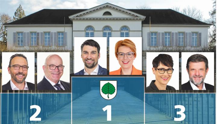 Die Bestgewählten im Bezirk Laufenburg und im Bezirk Rheinfelden: Emanuel Suter (SVP) und Désirée Stutz (SVP) holen je den Spitzenplatz, gefolgt von Alex Reimann (SVP, im Bild links) und Andy Steinacher (SVP) sowie Colette Basler (SP) und Alfons P. Kaufmann («die Mitte»). Foto: zVg