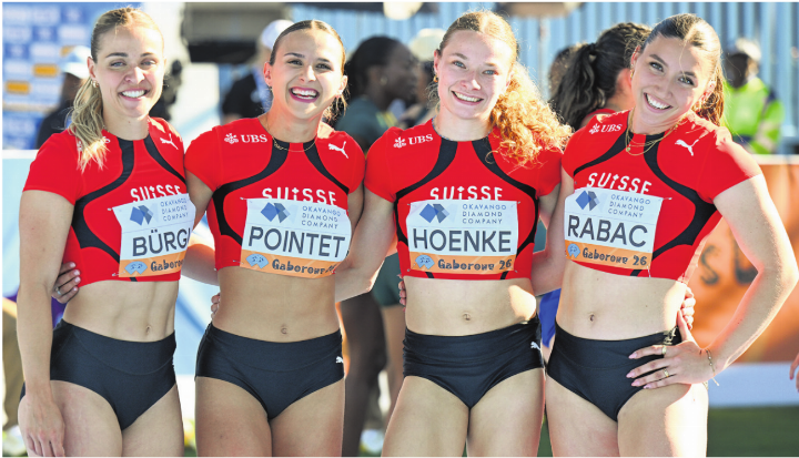 Die Möhlinerin Fabienne Hoenke (2. v. r.) an ihrem ersten Einsatz mit dem 4x100-Meter-Nationalteam. Foto: Athletix.ch