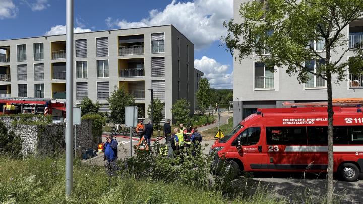 Polizei und Feuerwehr am Einsatzort im Salmenpark. Foto: Simone Rufli