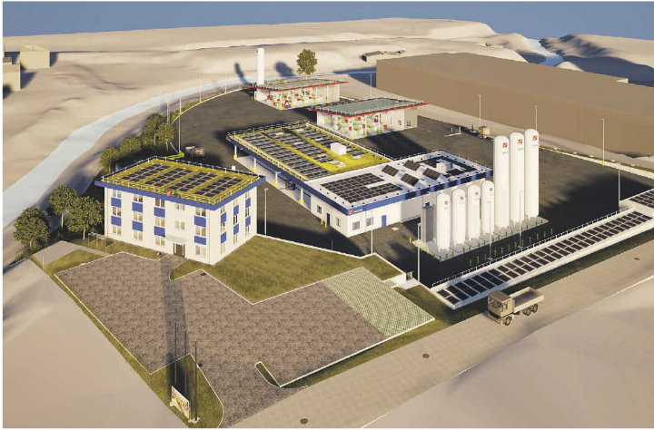 So soll das Werksgelände nach Fertigstellung der Erweiterung zukünftig aussehen. Visualisierung: Westfalen Gas Schweiz GmbH, Eiken
