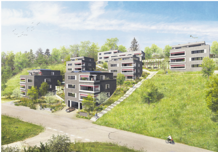 Am Dorfrand von Oeschgen entsteht eine neue Überbauung. Visualisierung: Ackermann Immobilien