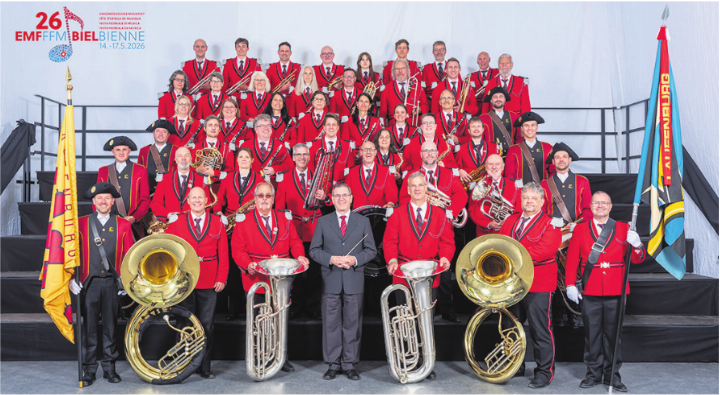 Die Stadtmusik unter der neuen Stabführung von Reto Näf am Eidg. Musikfest Biel. Foto: zVg