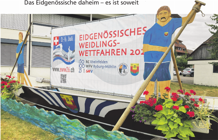 Mal abgesehen von diesem Weidling hier beim Möhliner Bürgerhaus sind die meisten im Wasser – das Eidgenössische steht bevor. Foto: Ronny Wittenwiler