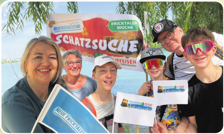 «Alle Jahr wieder gehen wir mit Freude auf die NFZ-Schatzsuche. Wir schicken euch die Bilder von Mumpf», Gaby (von links), Marianne, Dario, Moritz, Michael und Kilian.    Foto: Gaby Gerber